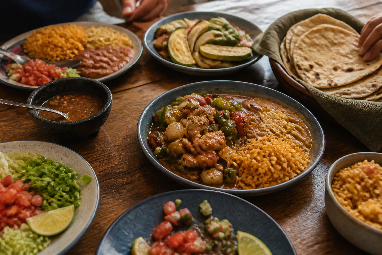 A welcoming South Texas restaurant table with colorful dishes