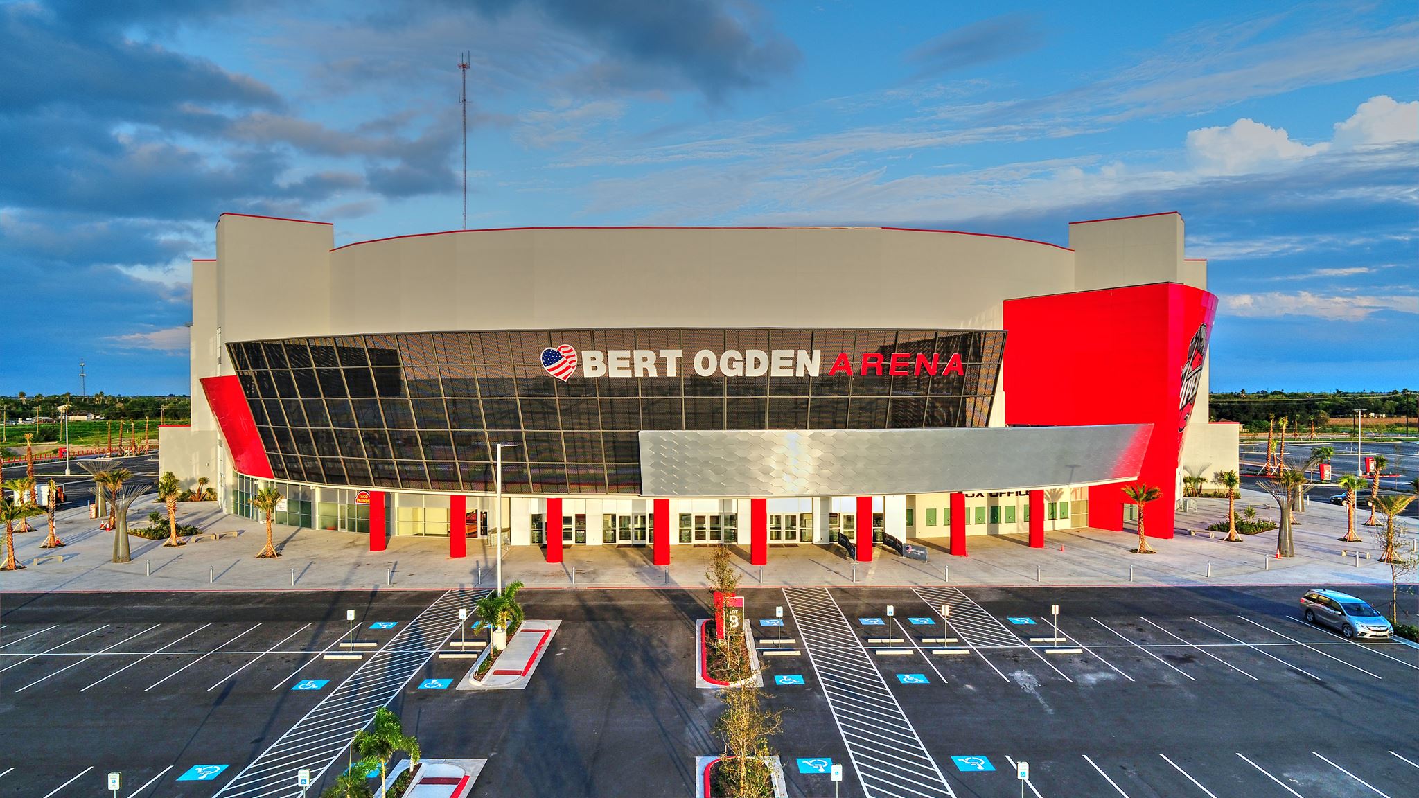 Bert Ogden Arena in Edinburg beneath a South Texas sky